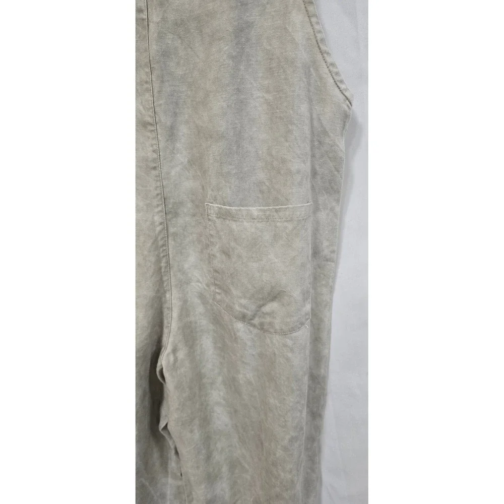Zara‎ women L wide leg linen lyocell blend overall jumpsuit granola outdoor